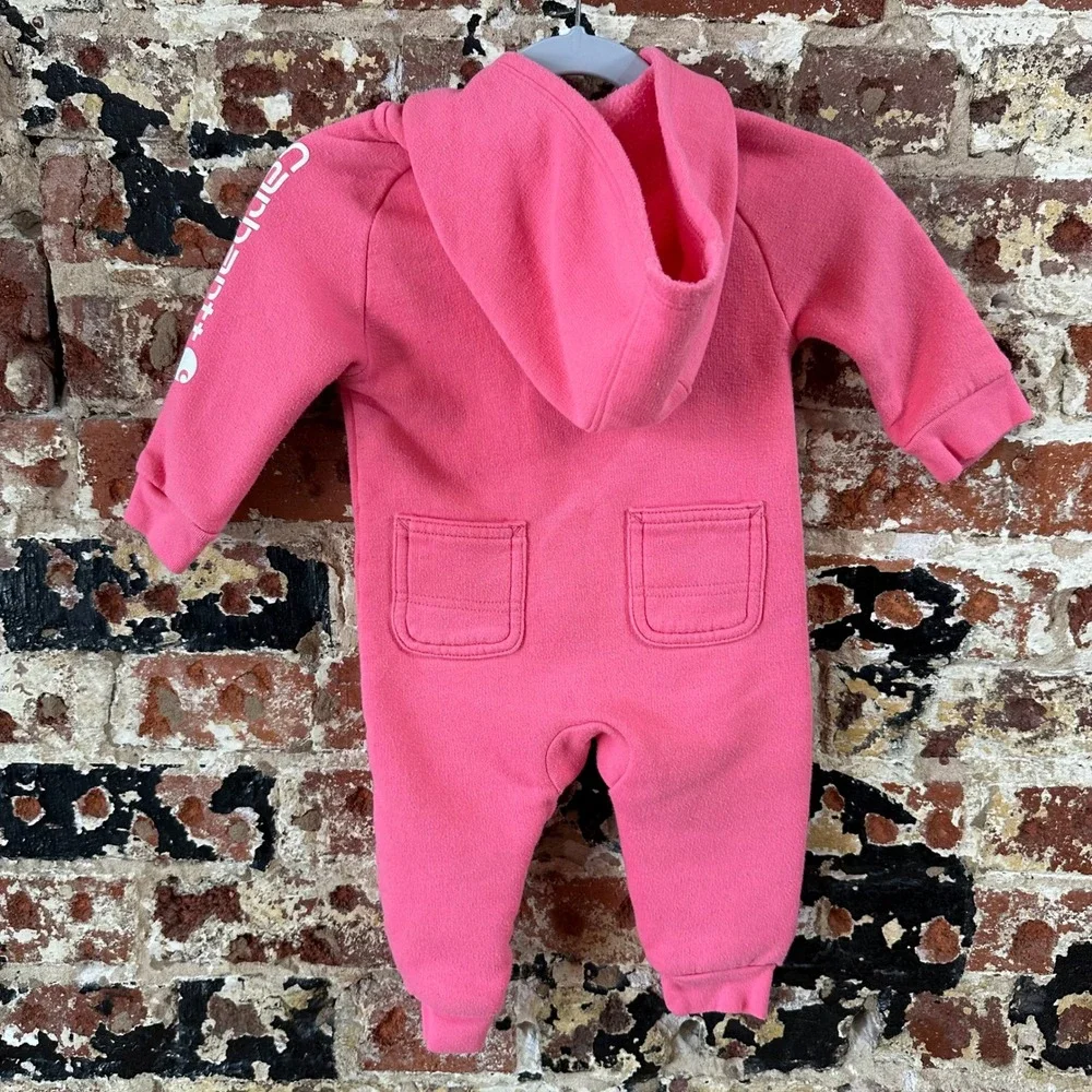 Carhartt Baby Girls Size 6M pink Cotton blend Hooded sweat coveralls